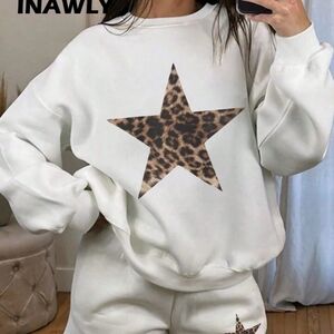 Tik-Tok Viral 2-Piece Short Set ~ White with Leopard Star Print Design